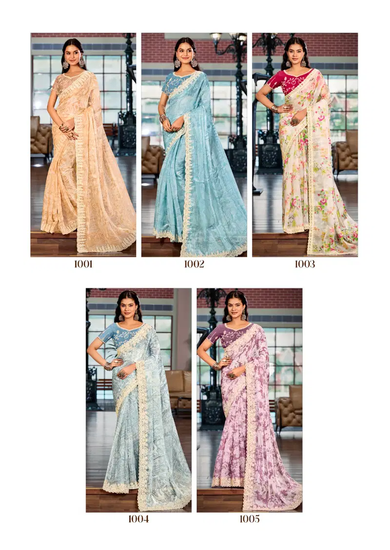 Juery By Stavan Burberry Embroidered Fancy Saree Suppliers In India
